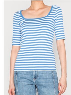 Esprits EDC Blue and White Striped Square  Neck Tee